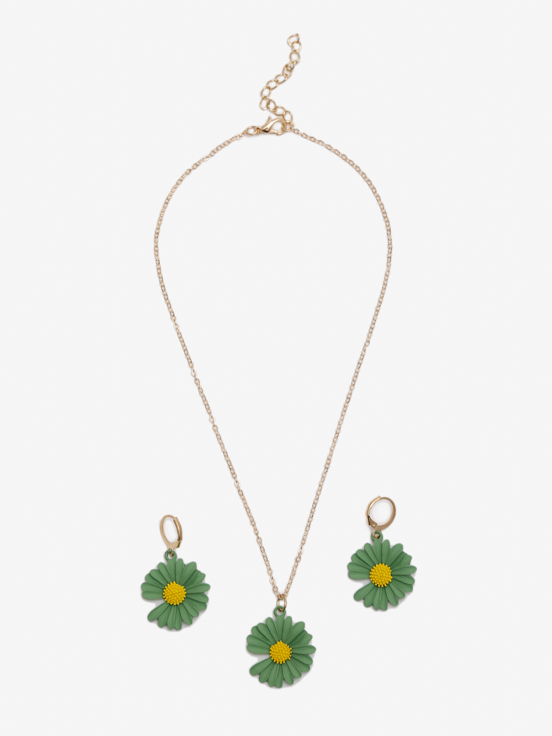 YouBella Gold-Plated Green Floral Shaped Jewellery Set
